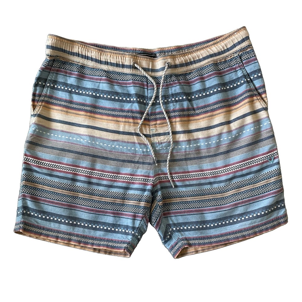 Vissla Baja Stripe Shorts Mens Large 100% Cotton Surf Beach Coastal Drawstring